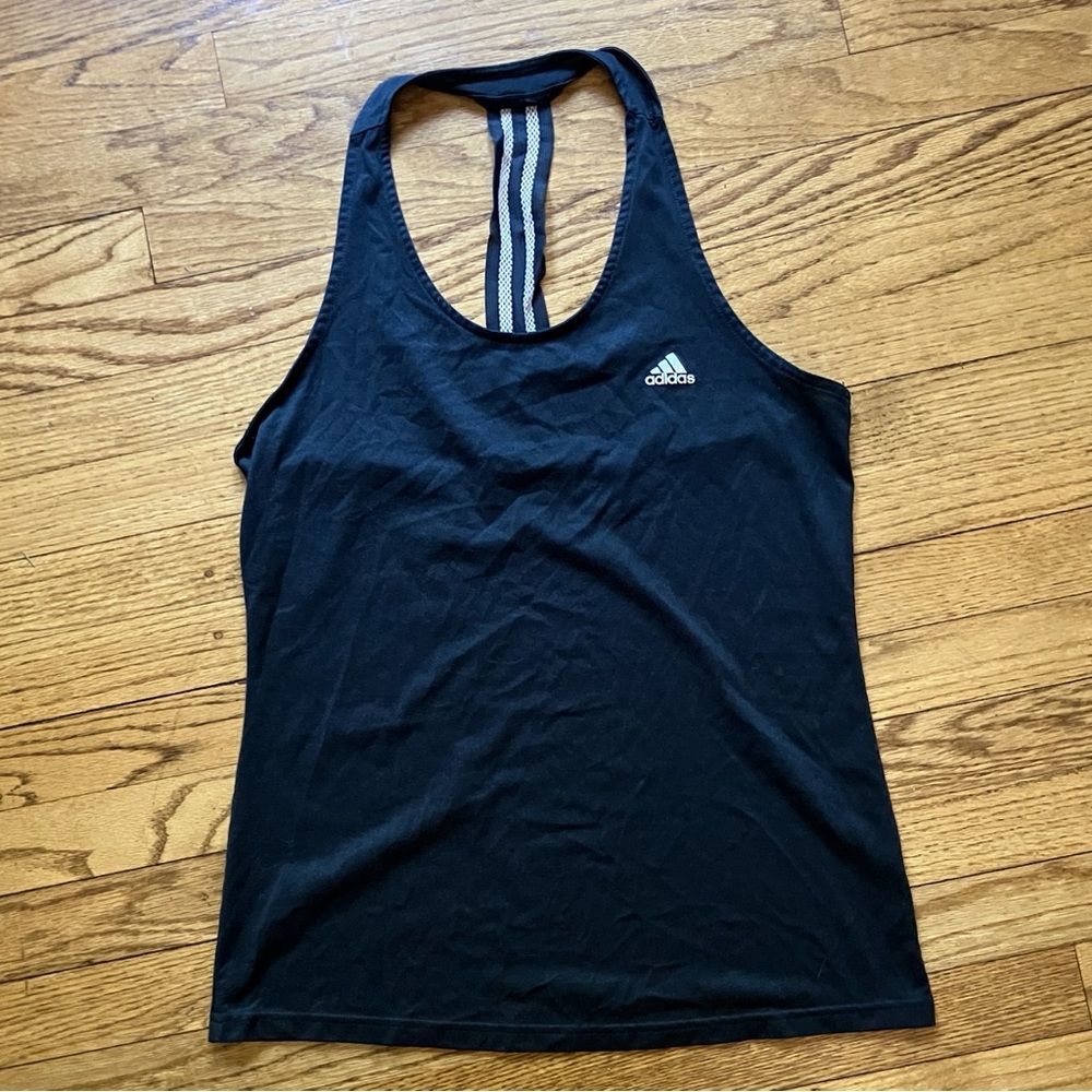 Adidas Black Racerback Tank with Striped Mesh - WL